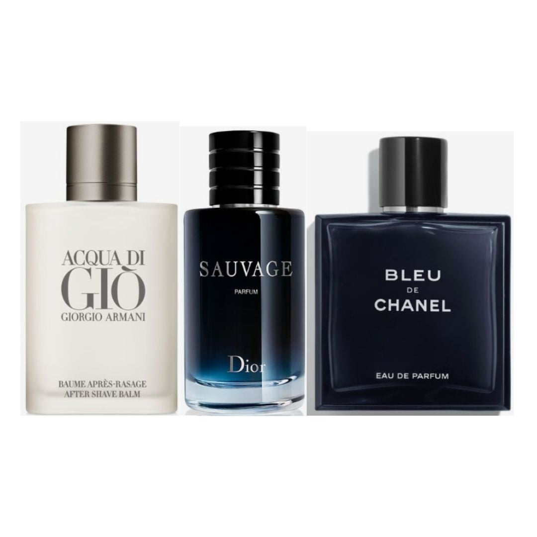 KIT X3 Sauvage Dior | Aqua Gi Gio Armani | Bleu de Chanel